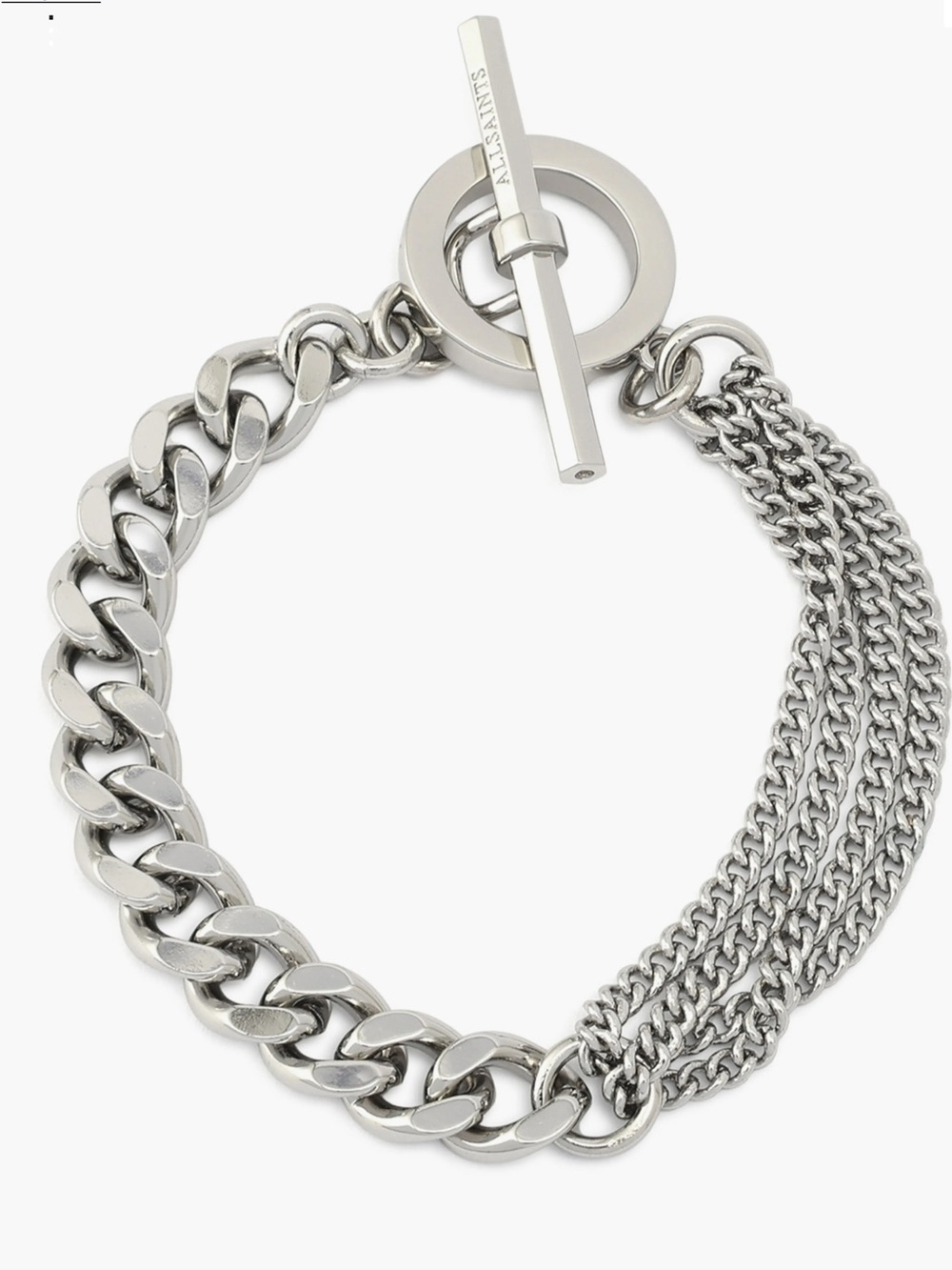 All Saints Silver Mix Chain Toggle Bracelet New